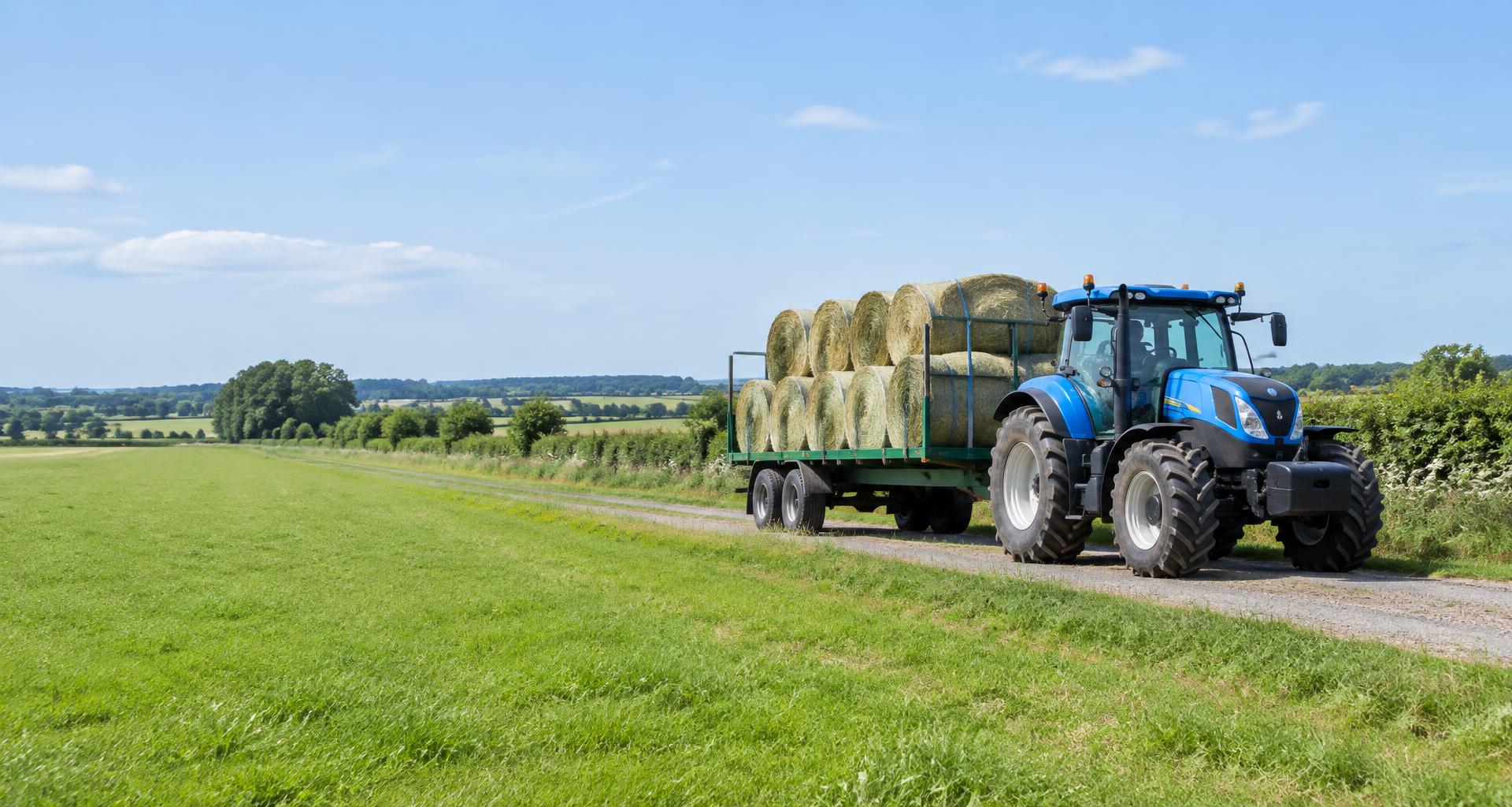 Farm trailer with hay bales: trailer and towing parts