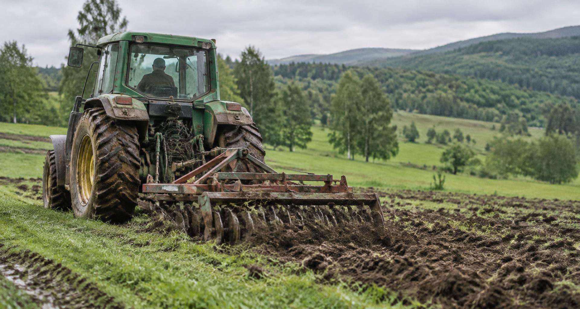 Tractor with 3-point linkage, top link and lift arms in the field