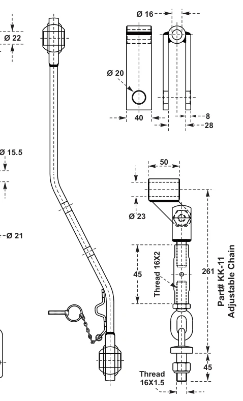 3-Point Linkage Kit – dimension drawing with measurements