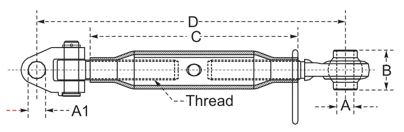 Top Link Assembly With Articulated Yoke – dimension drawing with measurements