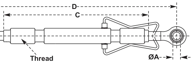 Massey Ferguson Top Links – dimension drawing with measurements