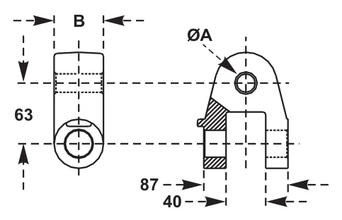 End For Articulated Yoke – dimension drawing with measurements