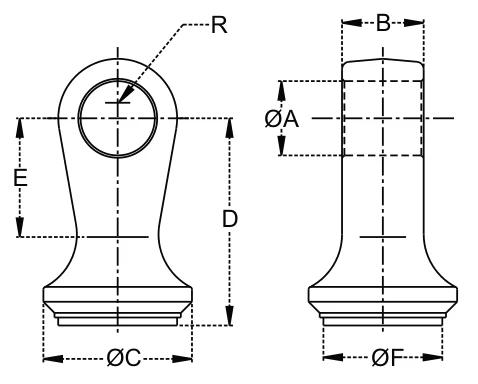 Forged Ends For Hydrolic Cylinder – dimension drawing with measurements