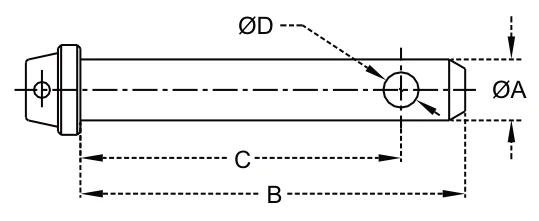Top Link Pins - With Linch Pin & Chain – dimension drawing with measurements