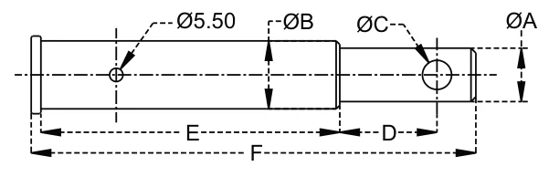 Implement Mounting Pins – dimension drawing with measurements
