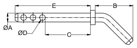 Implement Mounting Pins-bent – dimension drawing with measurements