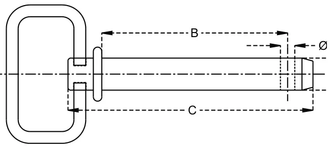 Hitch Pins - With Linch Pin & Chain – dimension drawing with measurements
