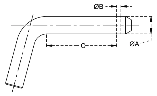 Bent Hitch Pins – dimension drawing with measurements