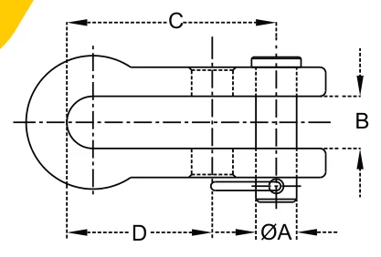Shackles “d” Type Double Hole – dimension drawing with measurements