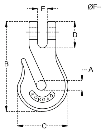 Hooks - Clevis Type – dimension drawing with measurements