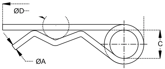 Double Coil Hair Pin – dimension drawing with measurements