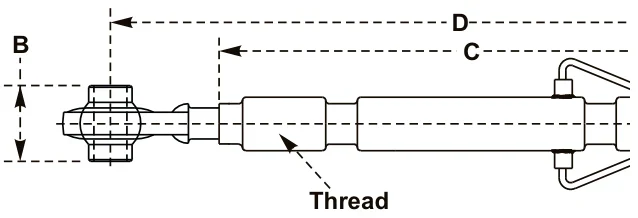 Massey Ferguson Top Links – dimension drawing with measurements