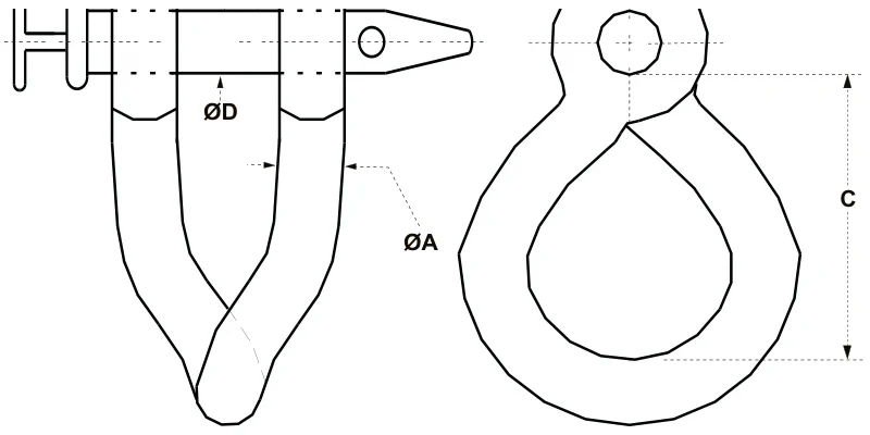 Twisted Clevises – dimension drawing with measurements