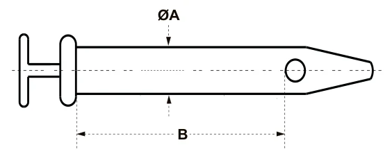 T-handle Clevis Pins – dimension drawing with measurements