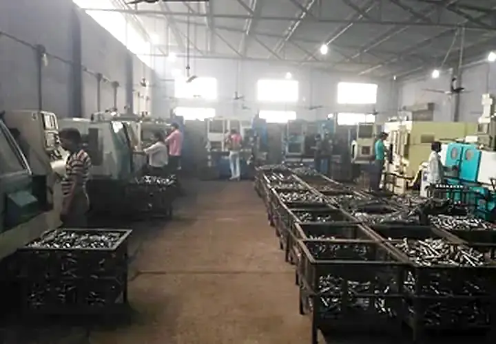 Crates of machined parts in the CNC turning hall