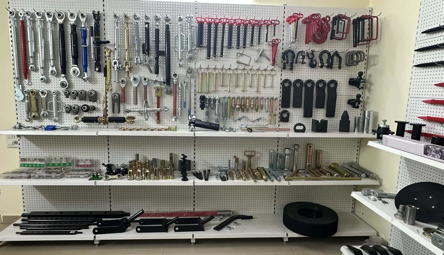 AgriWell Spares showroom: top links, hitch pins, linch pins, clevises, balls and rotary cutter parts
